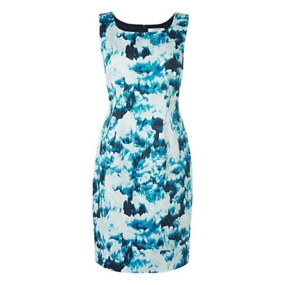 LK Bennett Sheath Dress Womens Size 10 Blue Floral Abstract Lined Roxanne